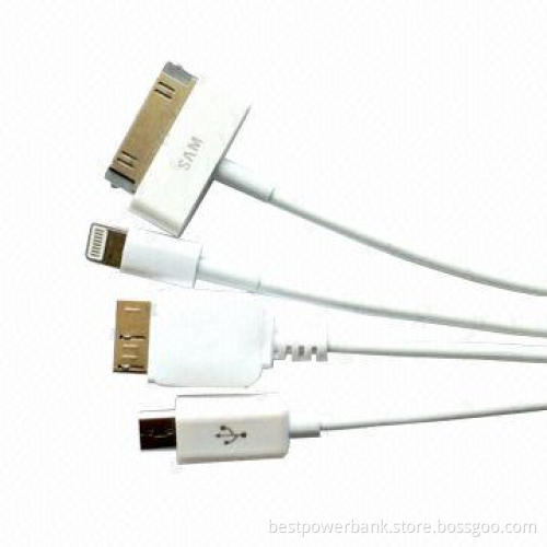 White 4-in-1 Mobile Phone-PC Data Cable for iPhone 4/5S/Samsung Note 3/V8, 20cm Length